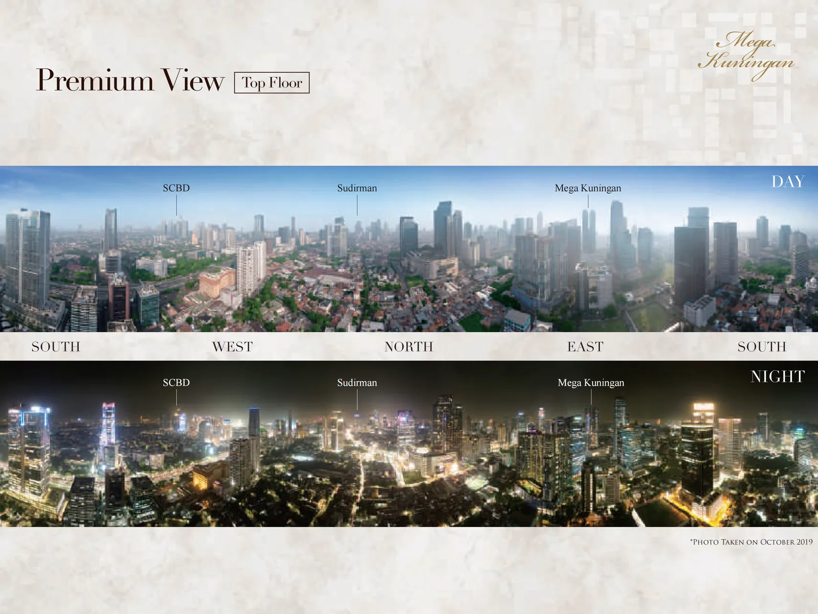 Branz Mega Kuningan premium panoramic view top floor day and night — SCBD, Sudirman, Mega Kuningan skyline