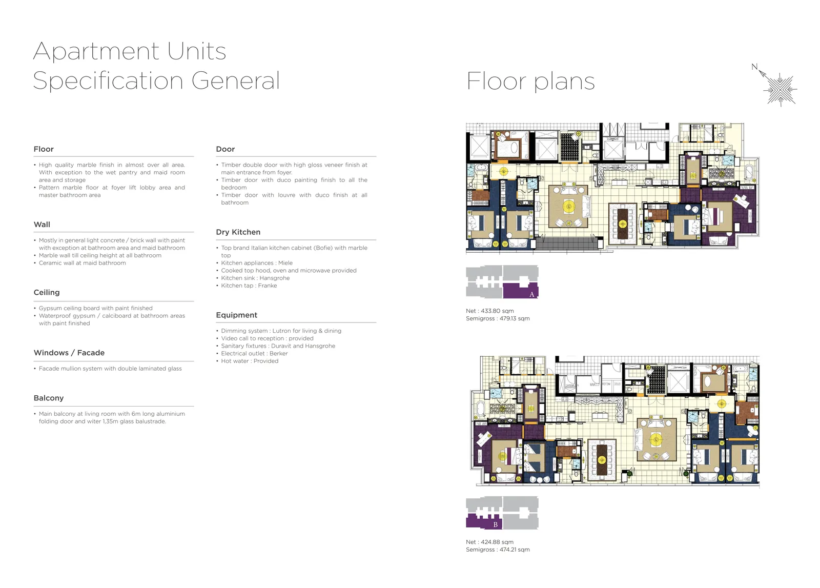 Floor plan unit Tipe C dan D Raffles Residences Jakarta — 4 bedroom layout options