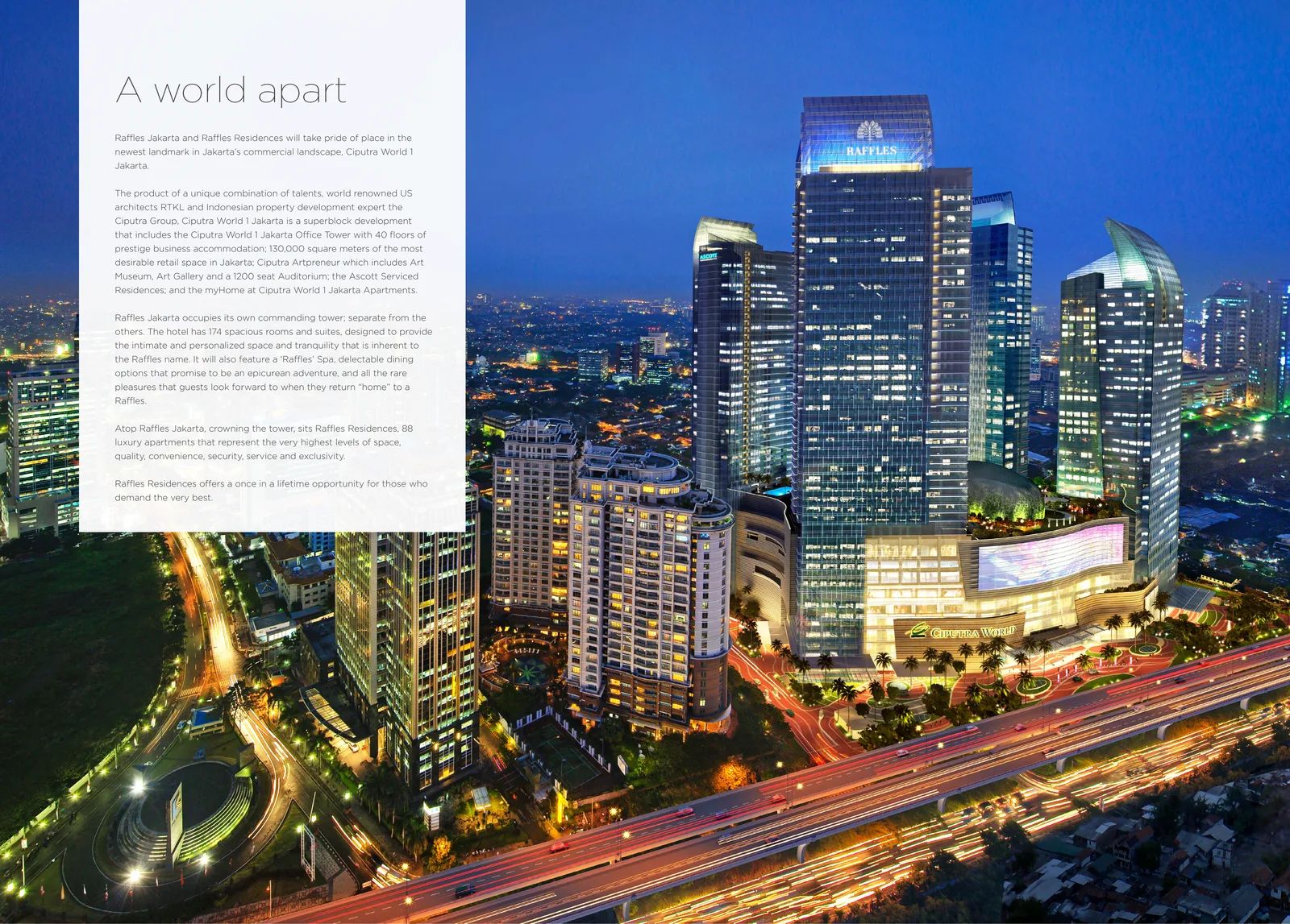 Aerial view Ciputra World 1 Jakarta — tower Raffles di jantung Segitiga Emas