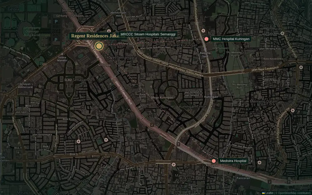 Map — Hospital Near Regent Residence Jakarta: Siloam from Regent Residence Jakarta, Semanggi
