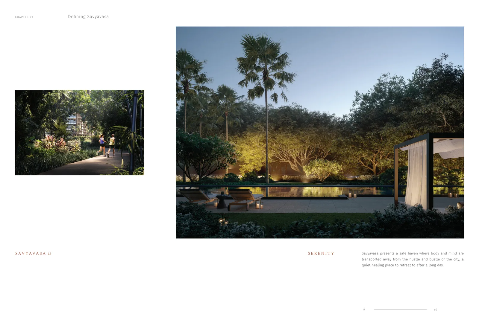 Savyavasa urban forest ground level with jogging trail and mature trees
